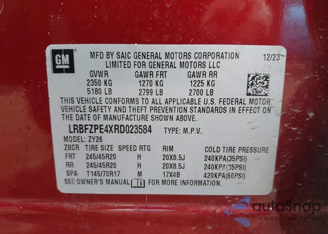 2024 Buick Envision Sport Touring Awd from USA, damaged, VIN LRBFZPE4XRD023584